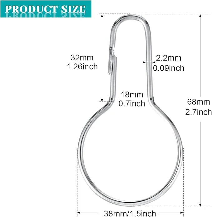 Queekay 100 Pieces Metal Shower Curtain Hooks Hanging Clips Metal Practical Shower Curtain Rings Hangers for Bathroom Bedroom Kitchen Home Applications(Silver,2.7x1.5'') - ModernBath