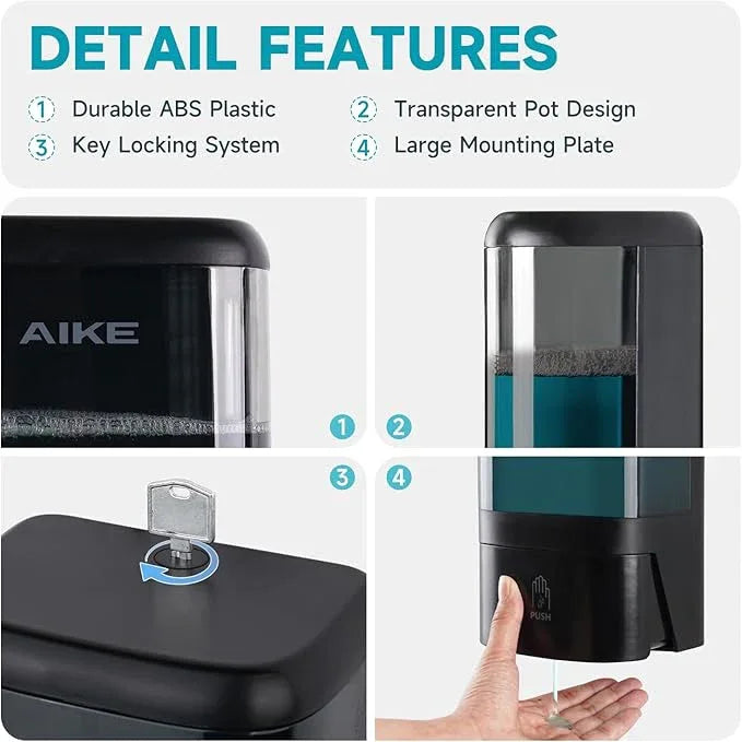 AIKE Wall Mount Liquid Soap Dispenser for Commercial Bathrooms,Offices,Restaurants 40 oz Large Capacity AK1007,Black - ModernBath