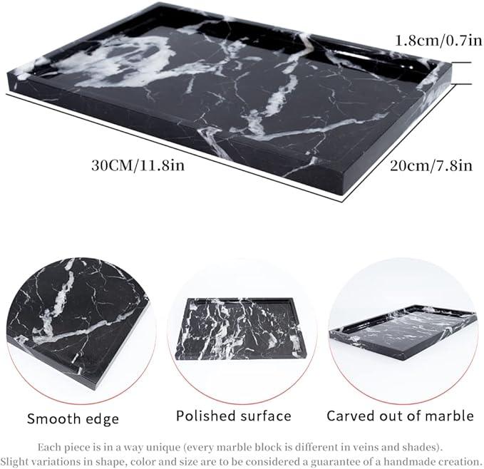 100% Natural Marble Serving Tray Luxury Marble Storage Tray for Home Decor Stone Tray for Bathroom/Kitchen/Vanity/Dresser,Plate Holder for Tissues, Candles, Towel - ModernBath