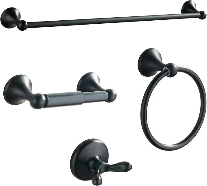 BGL Bathroom Accessory Set, Matte Black Adjustable Expandable Towel Bar 4-Piece Bathroom Hardware Set Wall Mounted Robe Hook Toilet Paper Holder Towel Ring Towel Bar - ModernBath