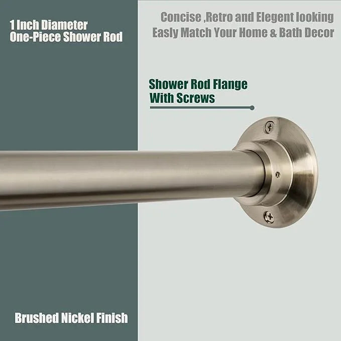 Artiwell 60" Heavy Duty Straight Shower Rod With Shower Rod Flange, Permanent Mount Shower Curtain Rod With Screws Bracket, Never Rust Stainless Steel, Window Curtain and Closet Rod, Brushed Nickel - ModernBath