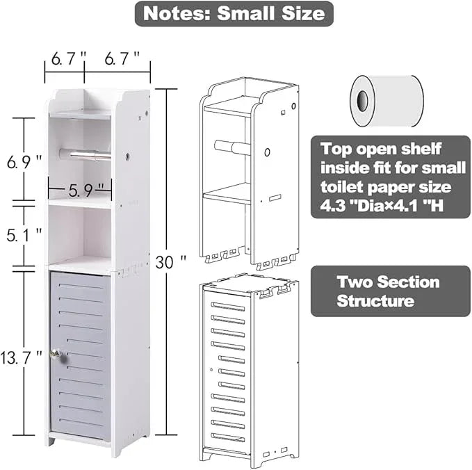 AOJEZOR Toilet Paper Holder Stand: Small Bathroom Storage Cabinet - Light Grey - White - ModernBath