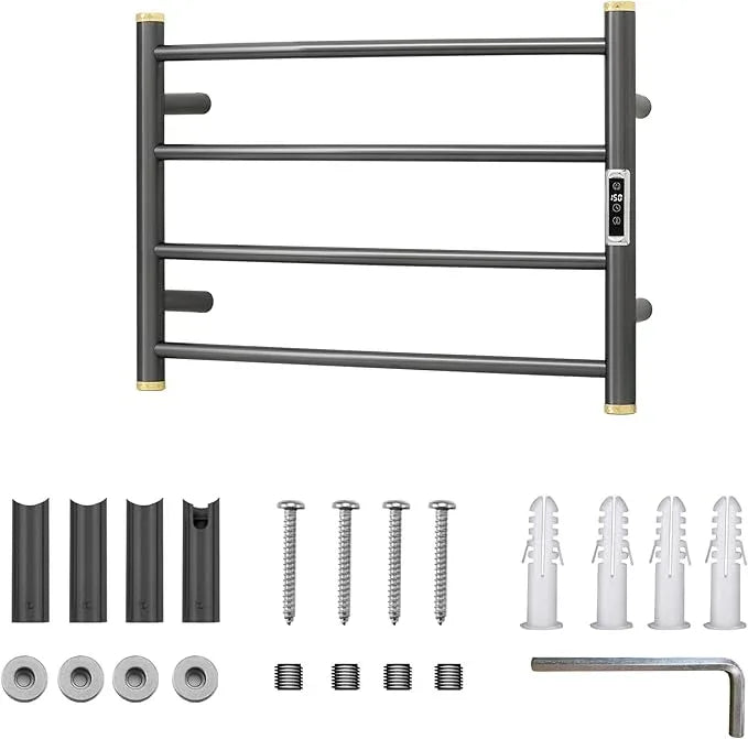 Electric Towel Warmer Rack,Heating Towel Warmer,Timer & Temperature Control,Wall-Mounted Plug-in for Bathroom, Gunmetal Grey,Stainless Steel,4-Bar(16.54x23.62x5.51in) - ModernBath