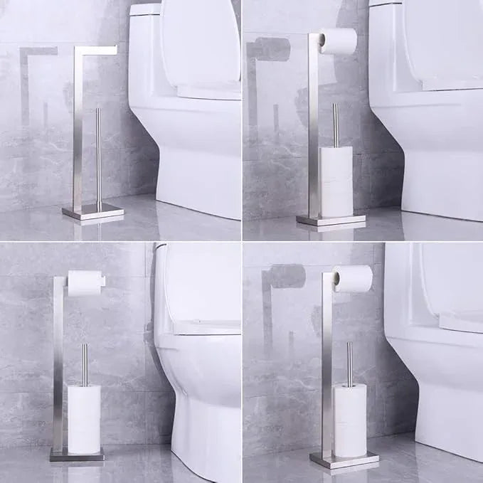 kimzcn Free Standing Toilet Paper Holder Stand with Reserve, Bathroom Tissue Dispenser Paper Roll Storage Holder Stand for Jumbo Roll, Stainless Steel Rustproof Brushed Finish - ModernBath