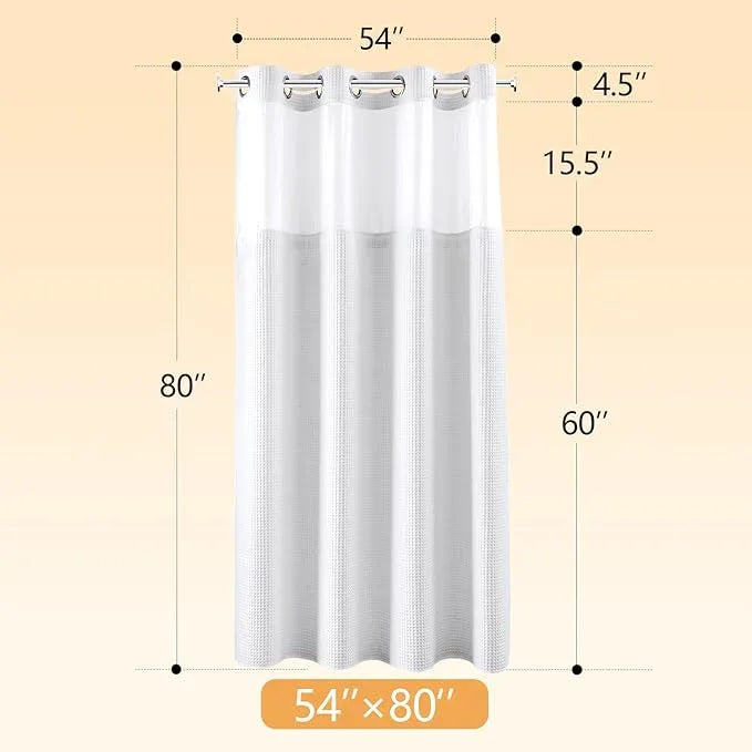 River Dream White Fabric Shower Curtain Set, Cotton Blend, Waffle Weave, with Snap in Replacement Liner，54 x 80 inches - ModernBath