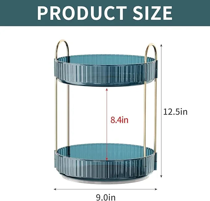 INVSSENE 360° Rotating Makeup Organizer, Bathroom Organizers and Storage Holder Rack, Large Capacity Vanity Shelf Countertop, Fits Cosmetics, Perfume, Skin Care(Blue, 2 Tiers) - ModernBath