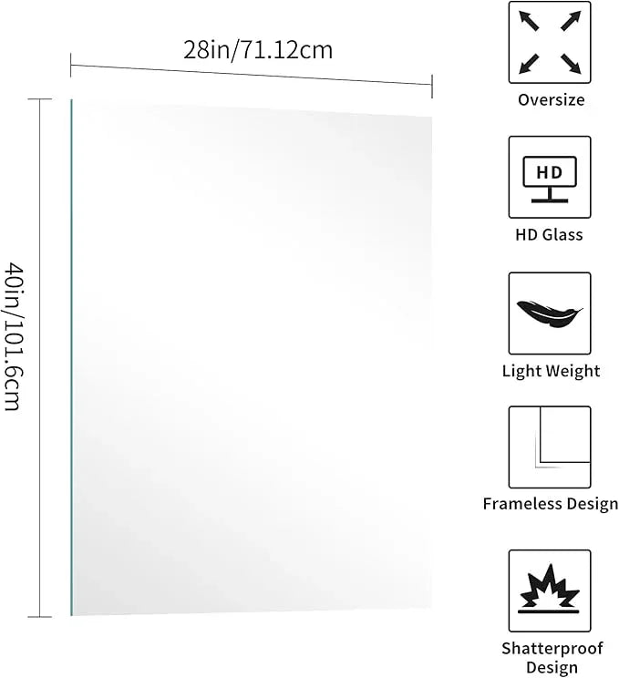 KOCUUY Frameless Mirror, 28"x40" Bathroom Mirror for Over Sink, Upgraded Shatterproof, Large Rectangle Unframed Mirror for Wall, Bathroom, Bedroom, Living Room, Entryway, Hang Horizontal/Vertical - ModernBath