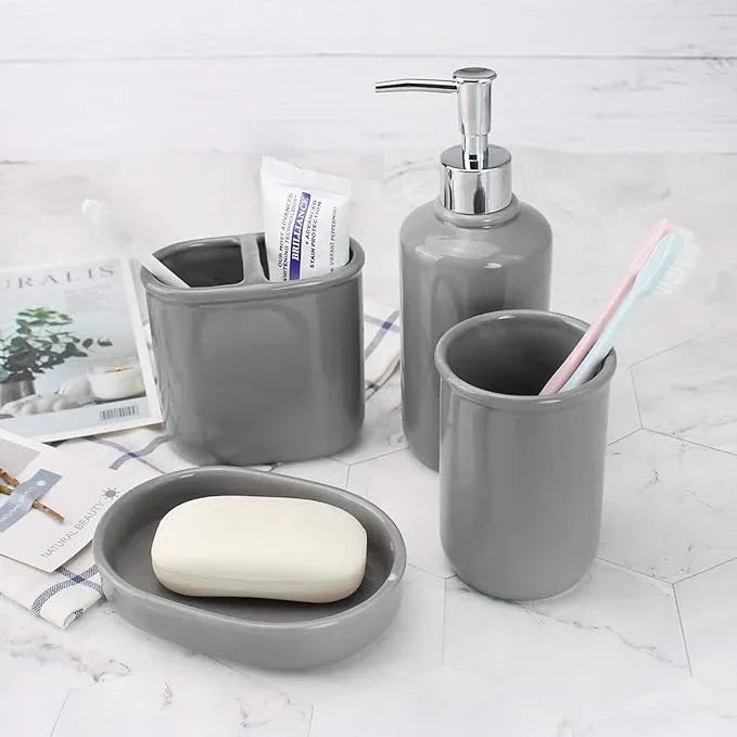 Gray Ceramic Bathroom Accessory Set, Bathroom Accessories Set Includes Soap Dispenser, Toothbrush Holder, Tumbler, Soap Dish, Complete Bathroom Ensemble Sets for Bath Decor, Ideas Home Gift - ModernBath