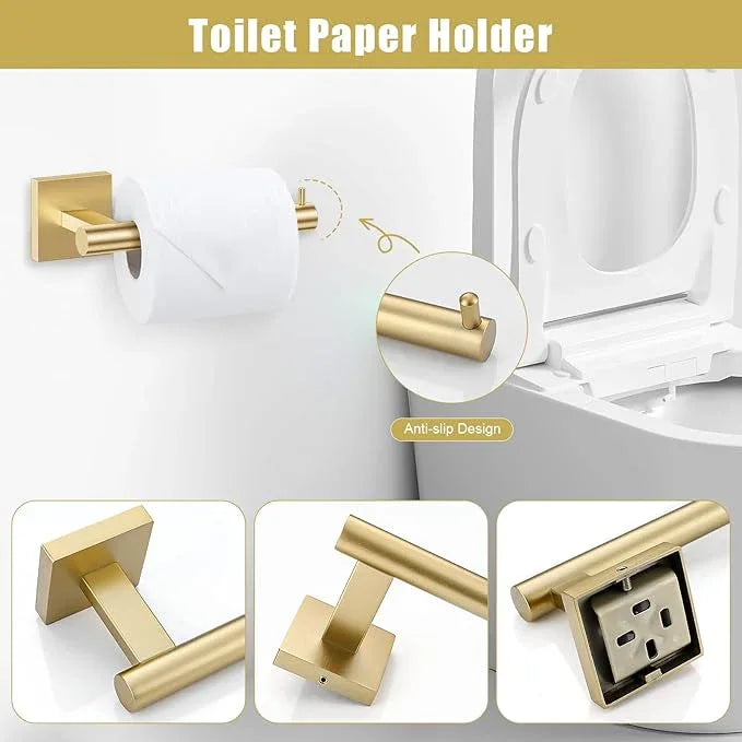 TNOMS Gold Towel Bar Set 5-Piece Brushed Gold Bathroom Hardware Accessories Set Include 23.6in Towel Bar Toilet Paper Holder Towel Ring Towel Hooks,Stainless Steel Towel Holder Set Wall-Mounted - ModernBath