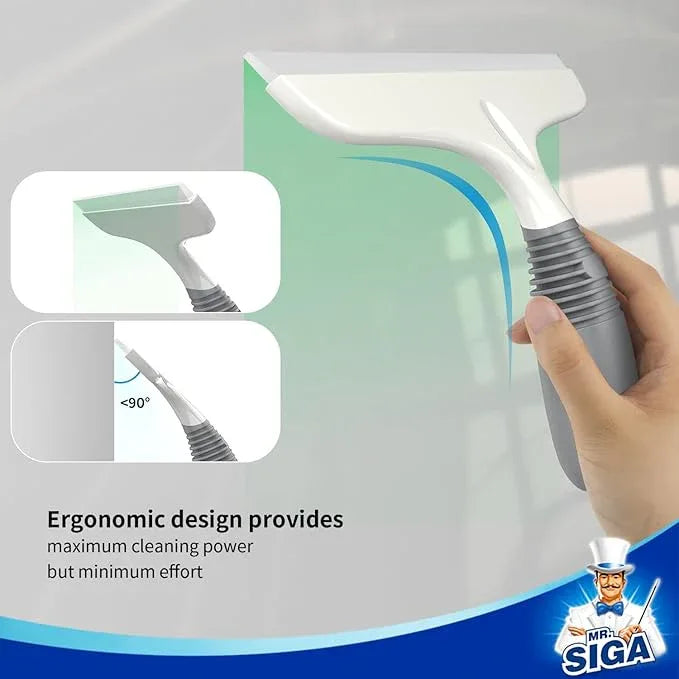 MR.SIGA Multi-Purpose Silicon Squeegee for Window, Glass, Shower Door, Car Windshield, Heavy Duty Window Scrubber, Includes Suction Hook, 10 inch, White & Gray, 1 Pack - ModernBath