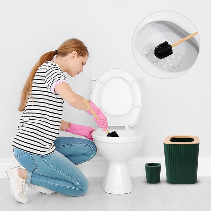 XLHOMO Dark Green Bathroom Accessories Set, 9-Piece Green Bathroom Set with Trash Can, Tray, Soap Dispenser, Toothbrush Holder, Toothbrush Cup, Soap Dish, Toilet Brush and Q-tip Holders - ModernBath