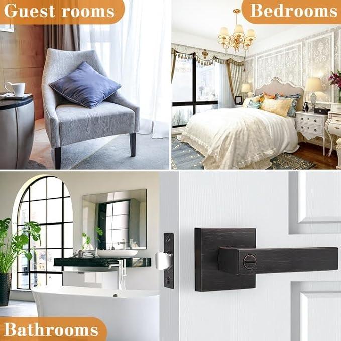 Probrico Privacy Door Levers for Bedroom and Bathroom Keyless Heavy Duty Handles Lockset with a Oil Rubbed Bronze Finish, Reversible for Right & Left Sides, 3 Pack - ModernBath
