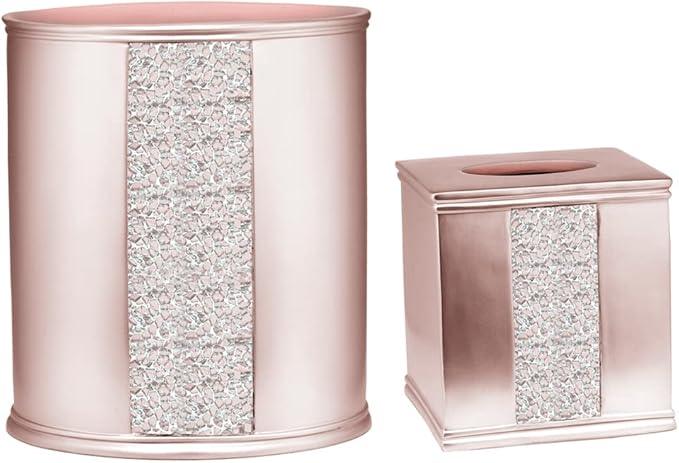 Zahari Home 2pc Sinatra Modern Bath Accessories Set Waste Basket & Tissue Box Modern Decorative Beautiful Designs Bathroom Decor Set for Home Blush Bathroom Set Mosaic Glass - ModernBath