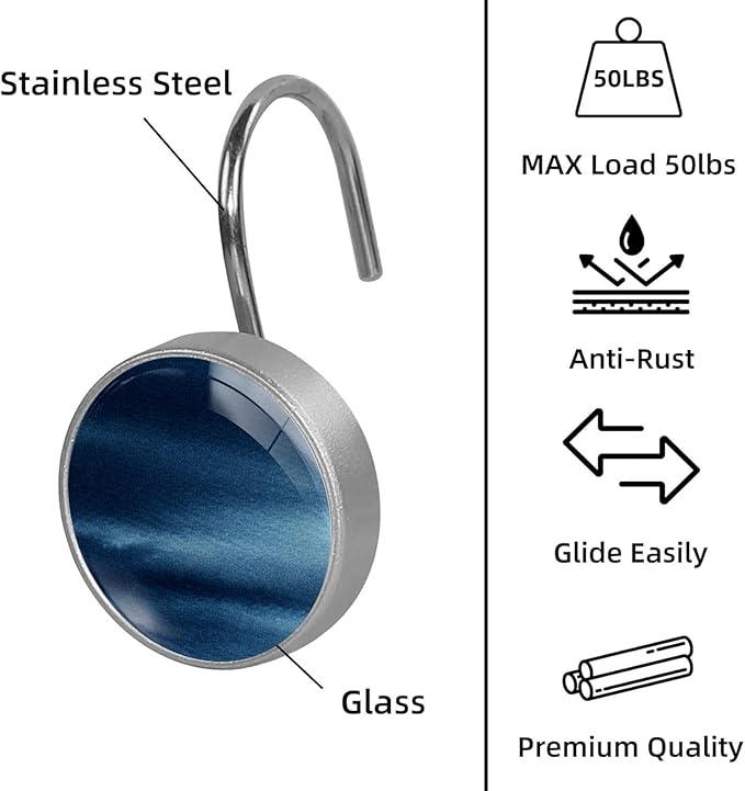 Navy Blue Shower Curtain Hooks Set of 12 Rustproof Metal Shower Hooks for Curtains Rods Shower Curtain Rings for Bathroom Living Room Bedroom Decor - ModernBath