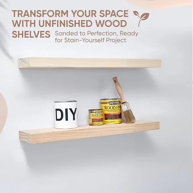 Homeforia 30 inch Wood Floating Shelves, High End Solid Natural Wood 30inch Floating Shelf for Wall, Unfinished Wooden 30 inches Floating Shelves, Heavy Duty Bracket, 30 X 6.5 X 1.75 in, Set of 3 - ModernBath
