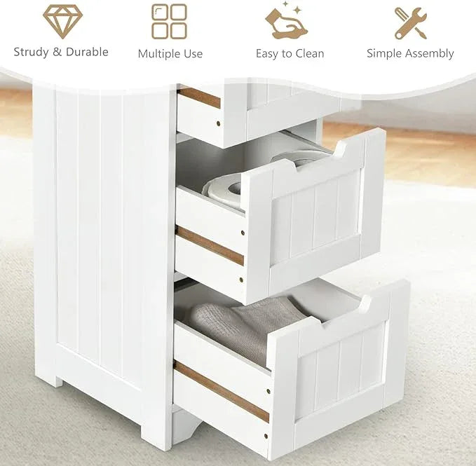 Tangkula Bathroom Floor Cabinet with 4 Drawers, 12 x 12 x 32 Inch, Freestanding Storage for Bath Living Room, Wooden Bathroom Cabinet for Home Office (White) - ModernBath