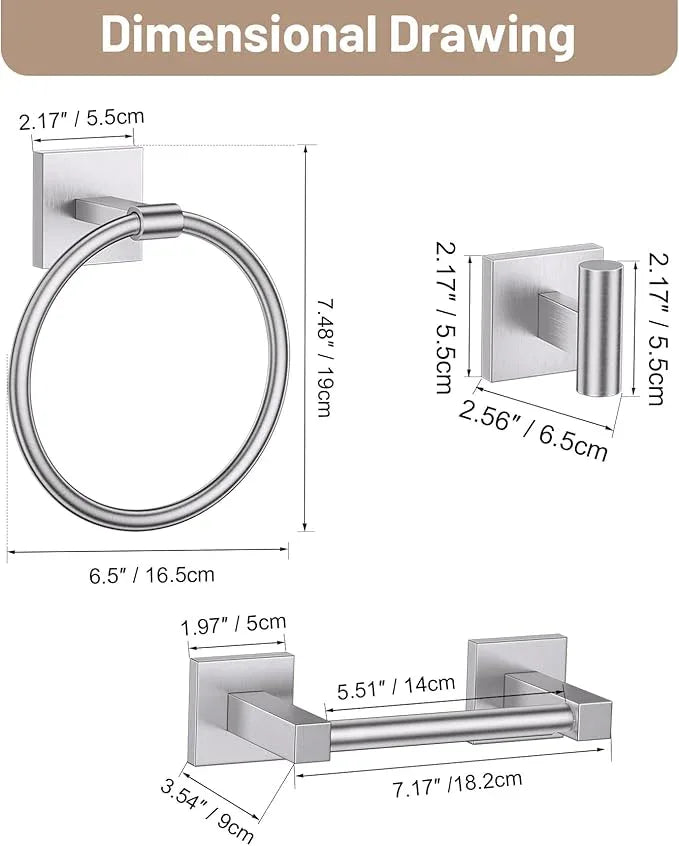 Towel Ring Set 4 Piece Bathroom Hardware Set Includes Towel Ring 2 Towel Hooks and Toilet Paper Holder Stainless Steel Wall Mounted (Brushed Nickel) - ModernBath