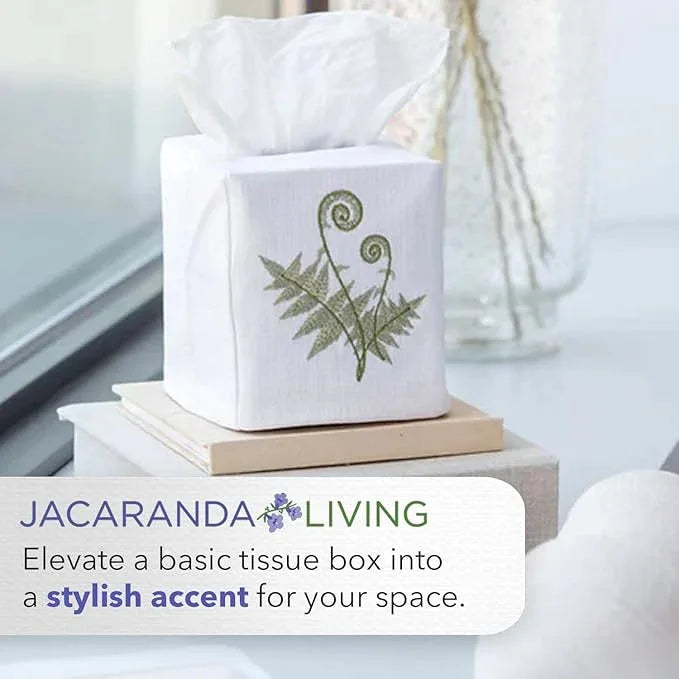 Jacaranda Living Square Tissue Box Cover, Linen/Cotton Fabric Tissue Holder, Decorative Cloth Tissue Cube Cover, Coastal Designs Standing Anchor (Navy) - ModernBath