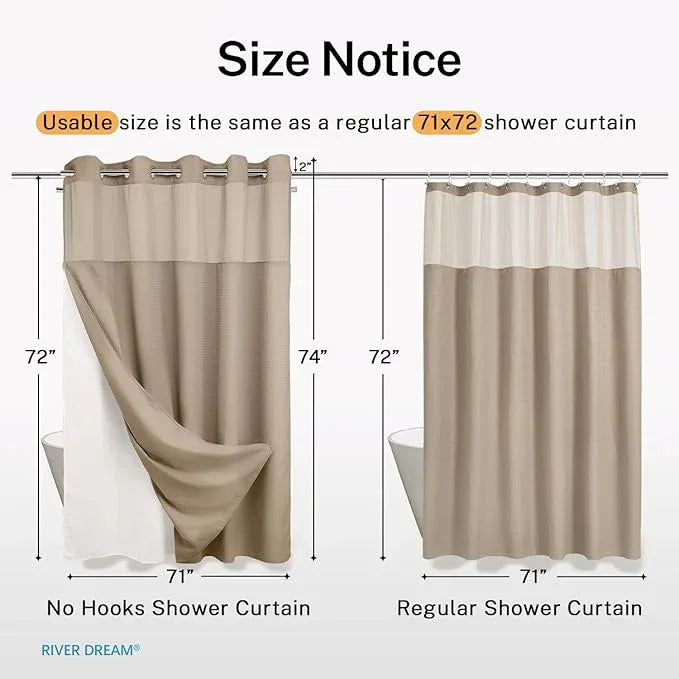 River Dream Heavyweight No Hooks Required Dotted Waffle Weave Shower Curtain with Snap in Liner - 71W x 74H,Hotel Grade,Spa Like Bath Curtain,Linen - ModernBath
