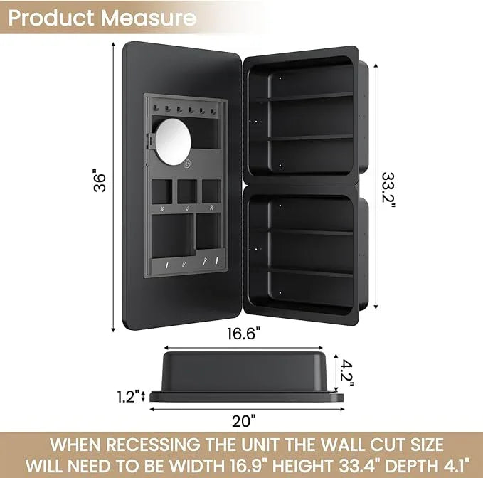20x36 Inch LED Lighted Medicine Cabinet with Mirror for Bathroom, Wall Mounted or Recessed Mirror Cabinet with 3X Magnifying Mirror, Adjustable Storage Shelves, Modern Design - ModernBath