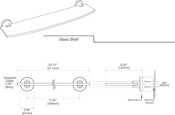 Gatco 4676 Reveal Tempered Curved Glass Shelf, 20.13" W X 5.40" D, Satin Nickel - ModernBath