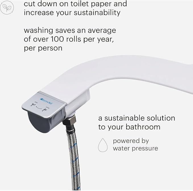 Brondell Bidet Attachment for Toilet SS-250 SimpleSpa Fresh Water Spray with Adjustable Water Pressure Side Arm Control, Slim Bidet Sprayer, Silver Knob (Dual Nozzle) - ModernBath