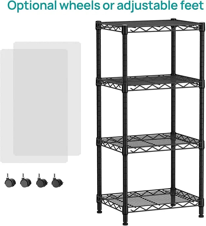 SINGAYE 4 Small Shelves Storage Shelf Wire Shelving Unit Metal Shelf Adjustable Organizers Storage Shelving with Wheels for Bathroom Laundry Room Kitchen Pantry11.5”D x 17.3”W x 44.5”H Black - ModernBath