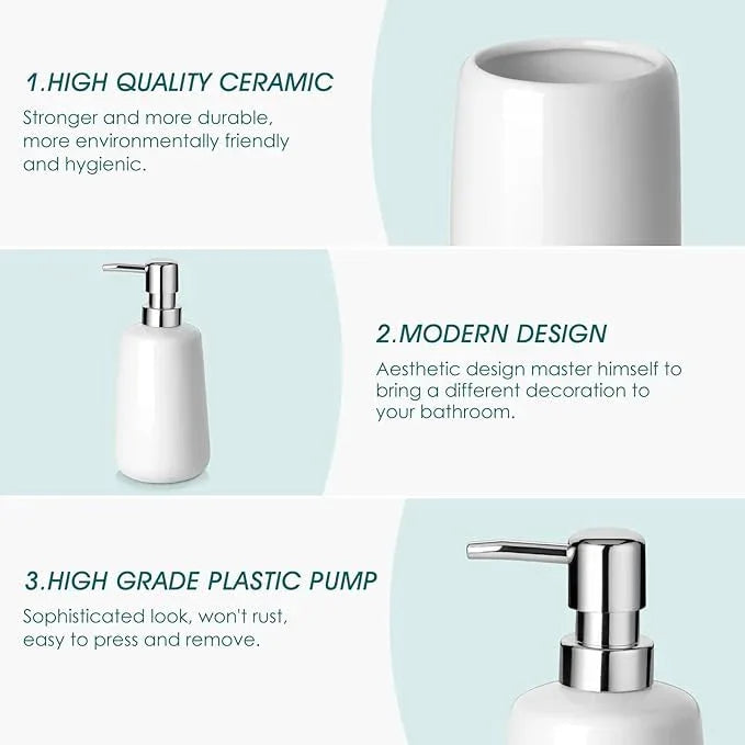 vancasso White Bathroom Accessories Set, Ceramic Soap Dispenser and Toothbrush Holder Sets, Stoneware 4 Pcs Bathroom Sink Set for Modern Home Decor - ModernBath