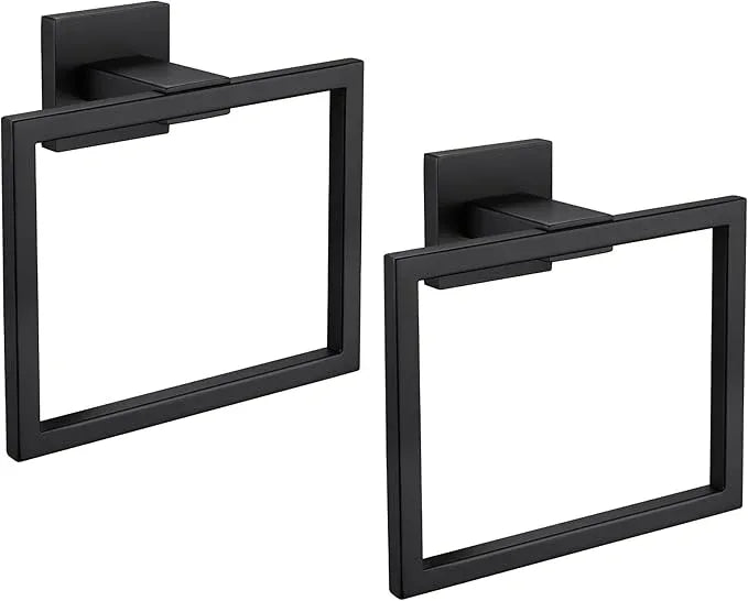 LANC Hand Towel Rings for Bathroom Wall Mount Matte Black Square Hand Towel Holder Command Towel Hanger for Bathroom Lavatory Towel Holder Stainless Steel Modern Towel Rack Hanger 2 Pack, A8896MB-P2 - ModernBath