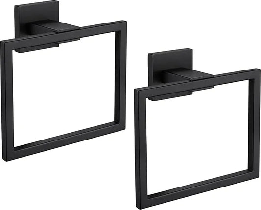 LANC Hand Towel Rings for Bathroom Wall Mount Matte Black Square Hand Towel Holder Command Towel Hanger for Bathroom Lavatory Towel Holder Stainless Steel Modern Towel Rack Hanger 2 Pack, A8896MB-P2 - ModernBath