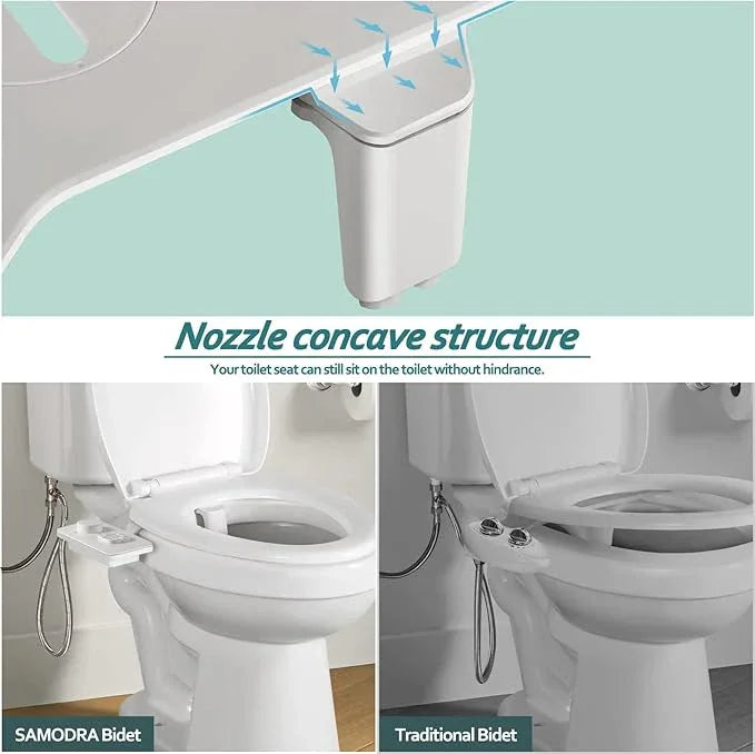 SAMODRA Bidet Attachment, Non-Electric Cold Water Bidet Toilet Seat Attachment with Pressure Controls, Retractable Self-Cleaning Dual Nozzles for Frontal & Rear Wash - White - ModernBath