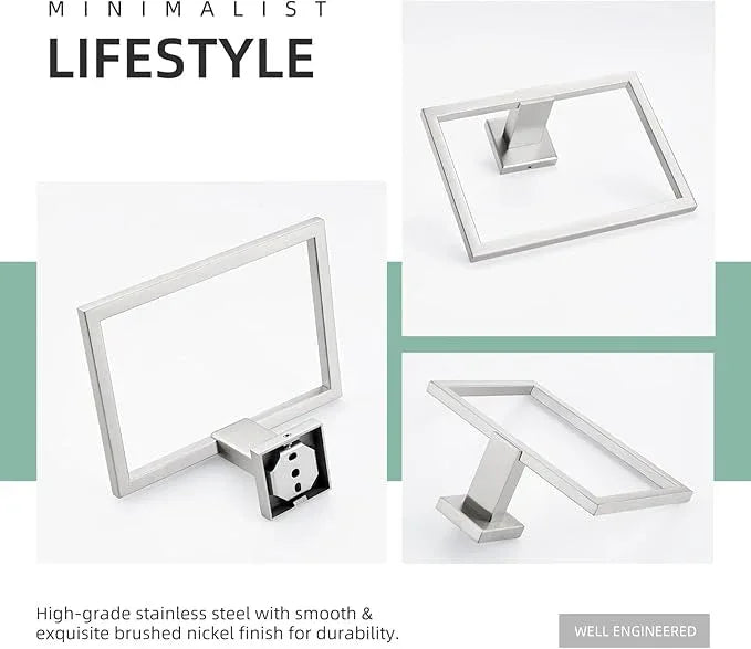 Angle Simple Hand Towel Holder Brushed Nickel, SUS 304 Stainless Steel Square Bathroom Towel Ring Hanger, Wall Mount, 7.09 Inches - ModernBath