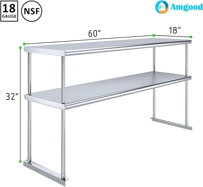 AmGood Double OverShelf Stainless Steel NSF - Many (60" Long x 18" Deep) - ModernBath