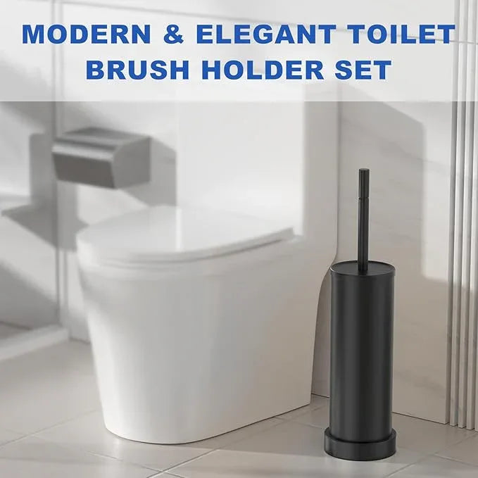 Black Toilet Brush and Holder Set, 304 Stainless Steel Heavy Duty Toilet Bowl Brush and Holder with Long Handle, Removable Inner Bowl and Splash Protection Modern Toilet Cleaner Brush for Bathroom - ModernBath
