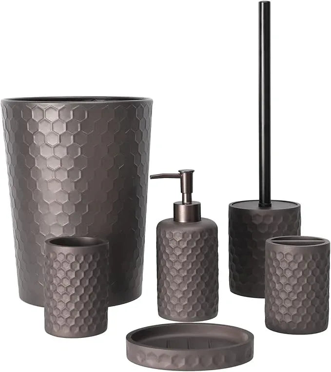 zccz Bathroom Accessory Set - 6 pcs Bronze Bathroom Accessories Set with Trash Can, Toothbrush Holder, Toothbrush Cup, Soap Dispenser, Soap Dish, Toilet Brush with Holder - Accessoire Salle de Bain - ModernBath