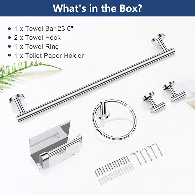 TQKAG 5 Piece Bathroom Towel Bar Holder Sets Polished Chrome Bathroom Hardware Set Stainless Steel Toilet Paper Holder with Shelf Bathroom Accessories Kit Wall Mounted - ModernBath