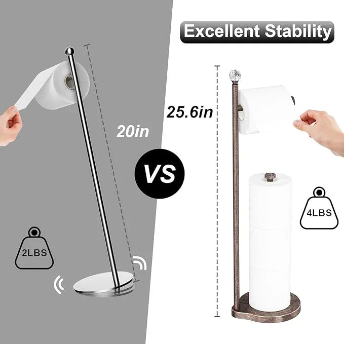 Toilet Paper Holder for Bathroom, Heavy Weighted Metal Free Standing Toilet Paper Storage with Crystal Ball, Toilet Paper Stand for Bathroom Accessories, Oil Rubbed Bronze [Holds MEGA Rolls] - ModernBath