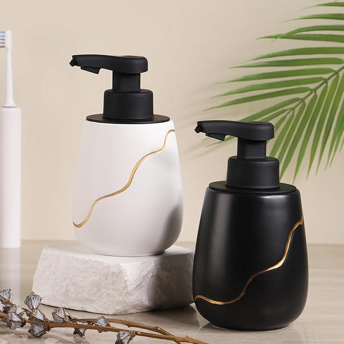 BosilunLife Automatic Foaming Soap Dispenser - Touchless Foam Hand Wash Dispenser for Bathroom Ceramic Smart Electric Auto Dish Soap Dispenser Waterproof, USB C Rechargeable, 17 oz/500 ml - ModernBath