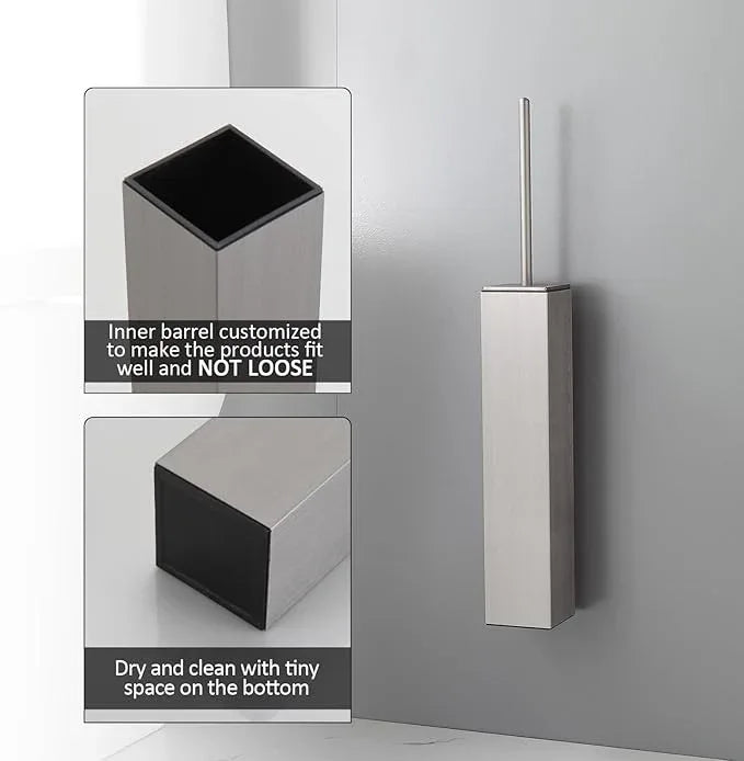 BGL Toilet Brush and Holder Set Brushed Nickel Wall Mounted for Bathroom Square Design - ModernBath