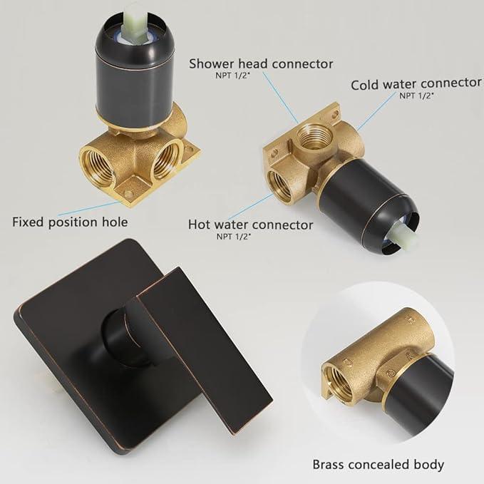 JingGang Oil Rubbed Bronze Shower Faucet Set Bathroom Rainfall Shower System with Stainless Steel Metal Shower Head Single Function Shower Trim Kit with Rough-in Valve - ModernBath