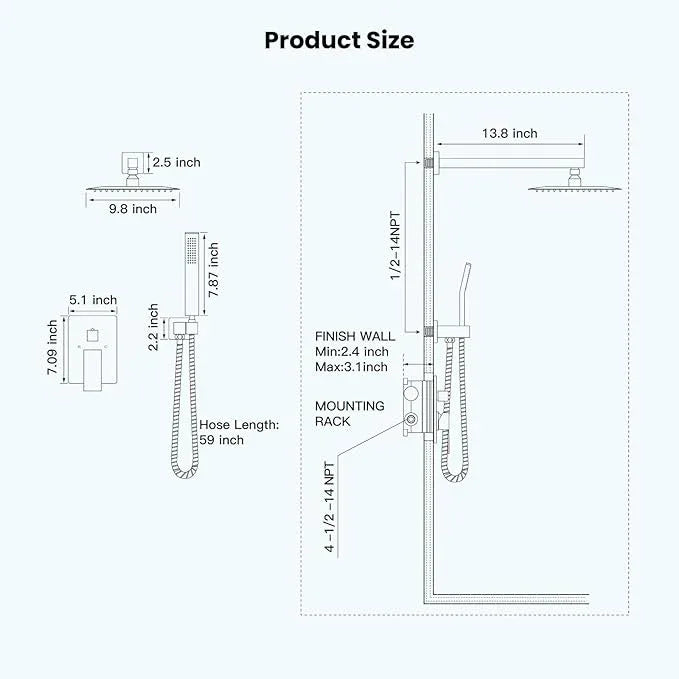 gotonovo Rainfall Bathroom Shower System Rain Shower Head and Handle Set Wall Mounted Shower Complete Combo Solid Brass Pressure Balancing Shower Mixer Valve 10 Inch Oil Rubbed Bronze - ModernBath