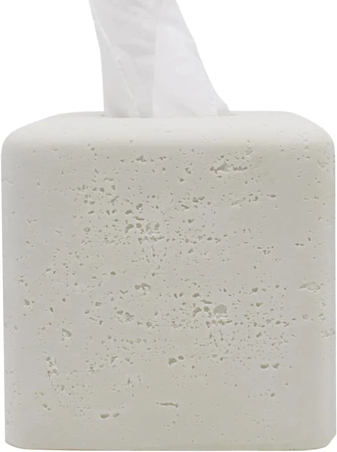 Huitony Travertine Tissue Box Cover Square Decorative Stone Klenex Box Holder for Bathroom & Living Room with Handcrafted Texture (Light White) - ModernBath