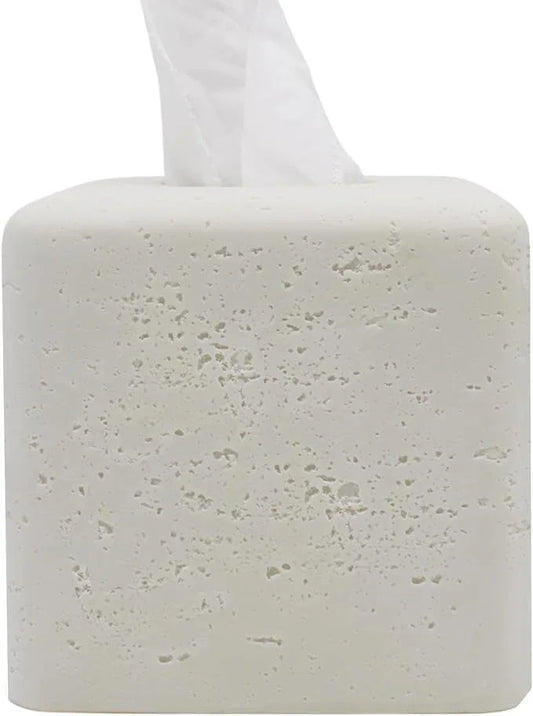 Huitony Travertine Tissue Box Cover Square Decorative Stone Klenex Box Holder for Bathroom & Living Room with Handcrafted Texture (Light White) - ModernBath