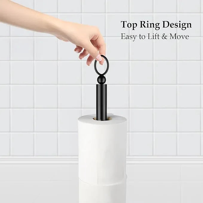 Toilet Paper Holder Stand with Reserve Function, Free Standing Toilet Paper Holder for Bathroom, Space Toilet 4 Rolls Toilet Paper Storage 22.5" Height (2 Pack, Matte Black) - ModernBath