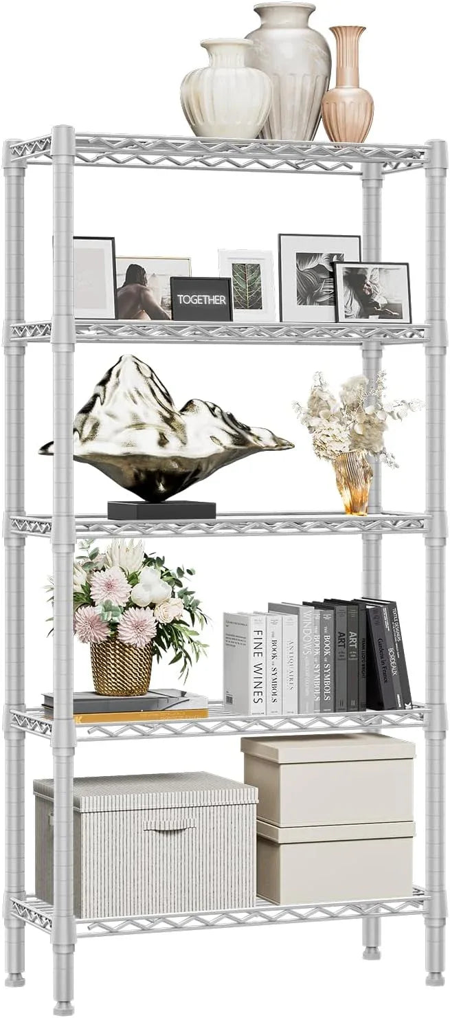 1250 lbs 5 Tier Shelf Metal Storage Shelves Wire Rack Closet Organizers for Garage Kitchen Bathroom Laundry White 11.8" D x 29.5" W x 59.5" H - ModernBath