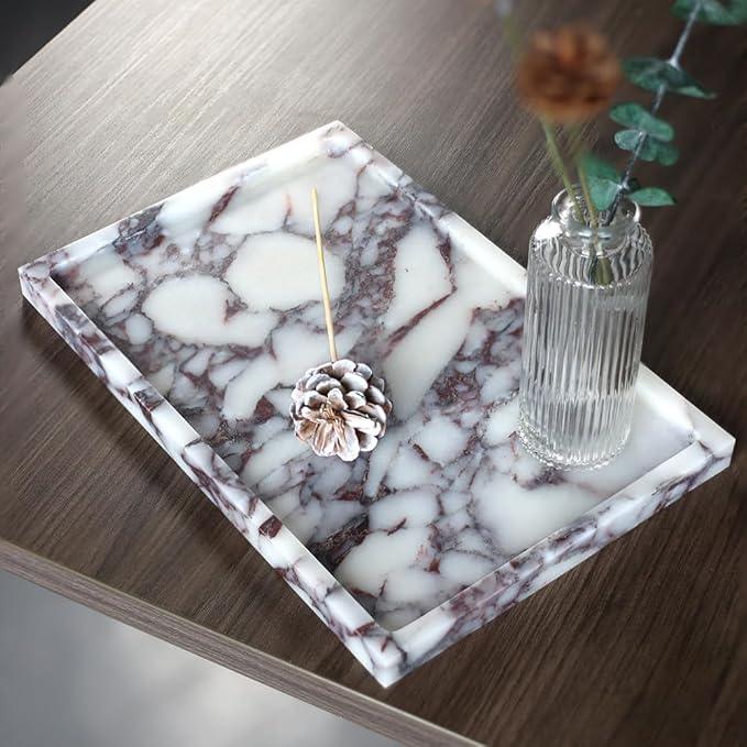 Real Luxurious Natural Marble Vanity Tray Genuine Marble Storage Tray for Home Decor Stone Tray for Bathroom/Kitchen/Vanity/Dresser,Plate Holder for Tissues, Candles, Towel - ModernBath