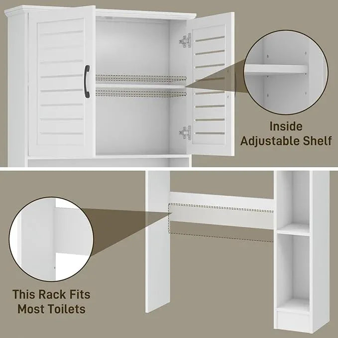 Over The Toilet Storage Cabinet, Wood Over Toilet Bathroom Organizer Cabinet with 2 Doors, Freestanding Home Space Save Toilet Rack for Restroom, Bathroom, Laundry, White - ModernBath
