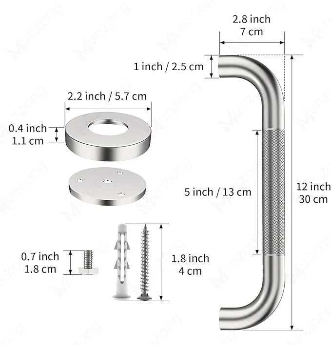 12 Inch Anti Slip Shower Safety Bars,Munzong 2 Pack Bathroom Grab Bars for Bathtubs and Showers,Brushed Nickel Knurled Handicap Balance Bar,Safety Hand Rail Support Elderly Senior Bath Handle - ModernBath