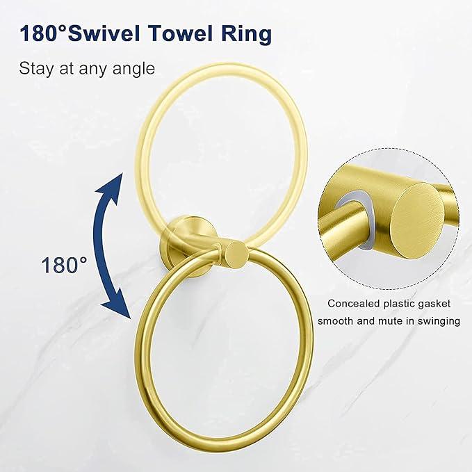 Cilee 8 Piece Brushed Gold Bathroom Hardware Set, 24inch Bathroom Towel bar+Towel Ring+Toilet Paper Holder+ Robe Towel Hook, SUS304 Stainless Steel Bathroom Accessory Set - ModernBath