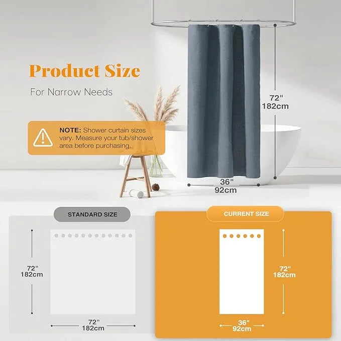 BTTN Fabric Shower Curtain, Linen Textured Heavy Duty Polyester Cloth Shower Curtain Set with Plastic Hooks, Blue Grey, 36x72 - ModernBath